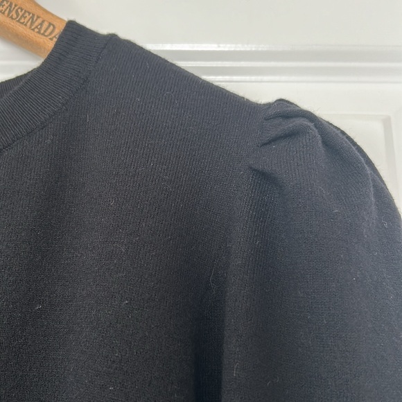 Marled Black Rayon Blend Sweater w Gathered Pouf Shoulders Long Sleeves XL - Picture 2 of 10